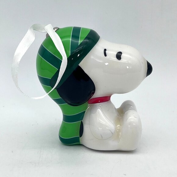 Peanuts Snoopy Plastic Christmas Tree Holiday Ornament 3.5" Green Stocking Hat - Picture 9 of 14